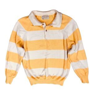 Vintage Retro Lord Jeff Yellow White Stripes Collar Knit Sweater Sz L